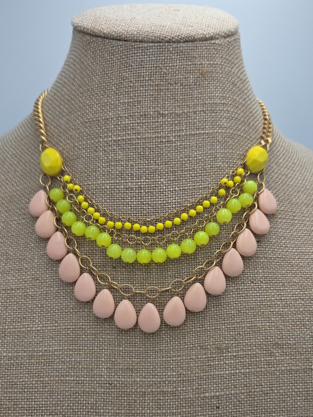 David Aubrey Chunky Multistrand Yellow and Blush Teardrop Statement Necklace